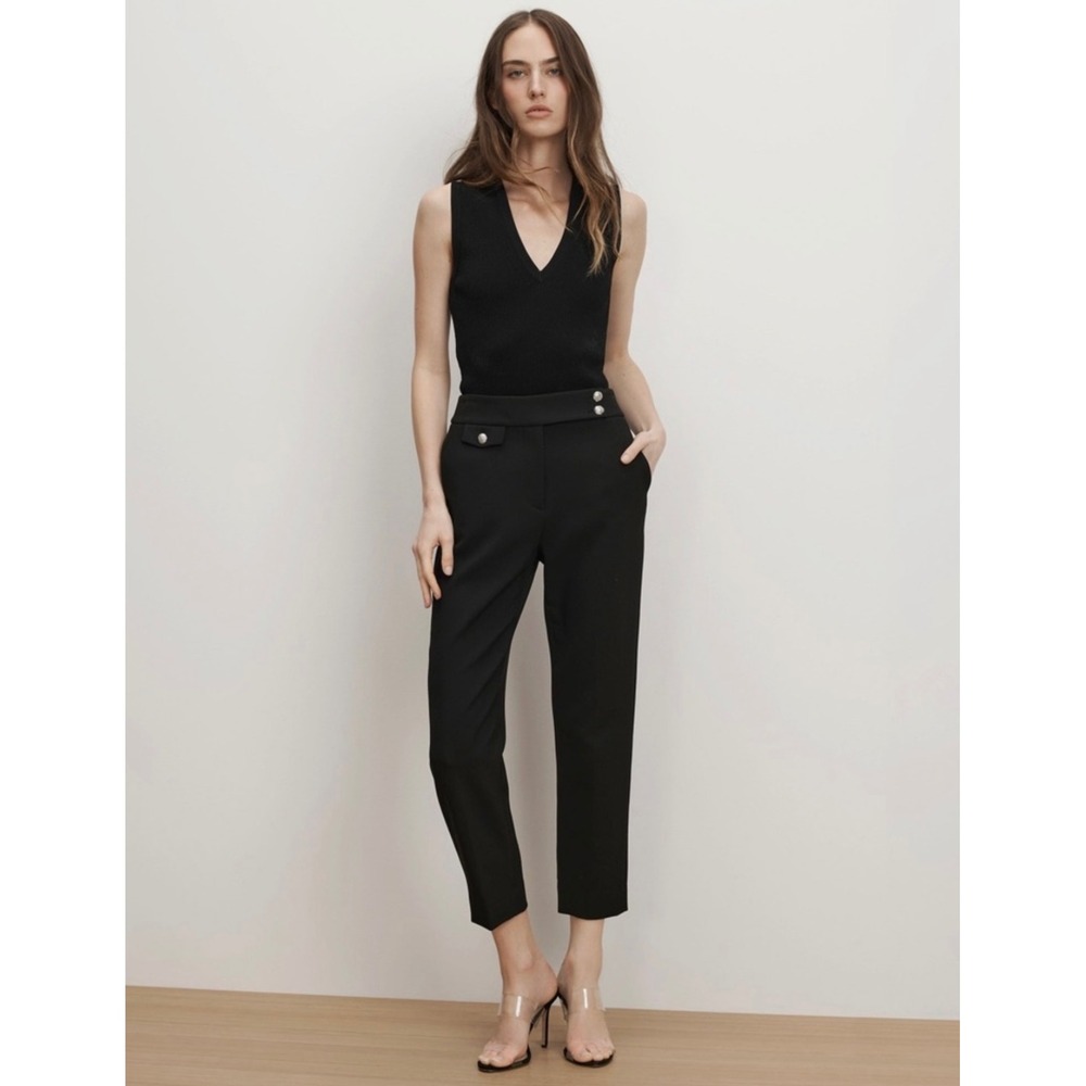 Veronica Beard Renzo Crest Button Pant 10 Black Silver‎ Slim Leg Cropped Office